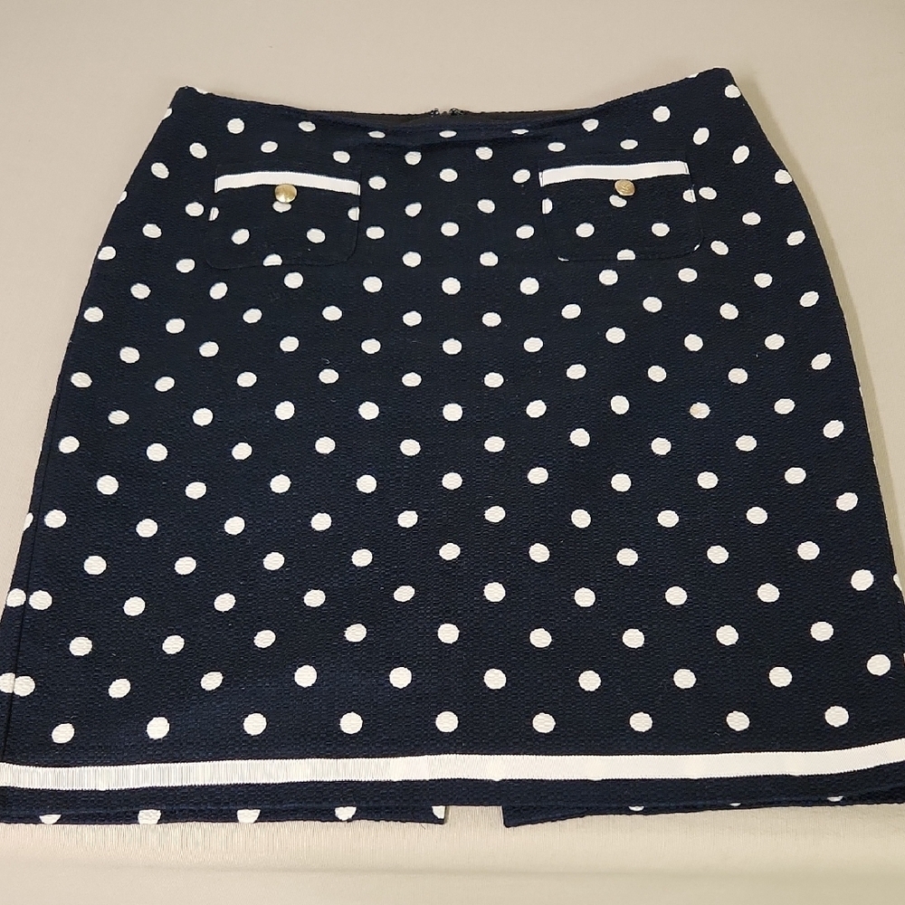 Talbots Navy and White Polka Dot A-Line Skirt Size 10 Petite